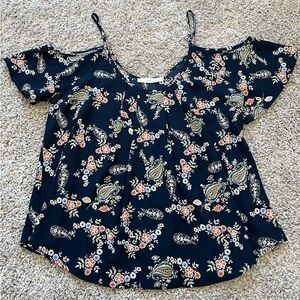 Lush Blue Cold Shoulder Top